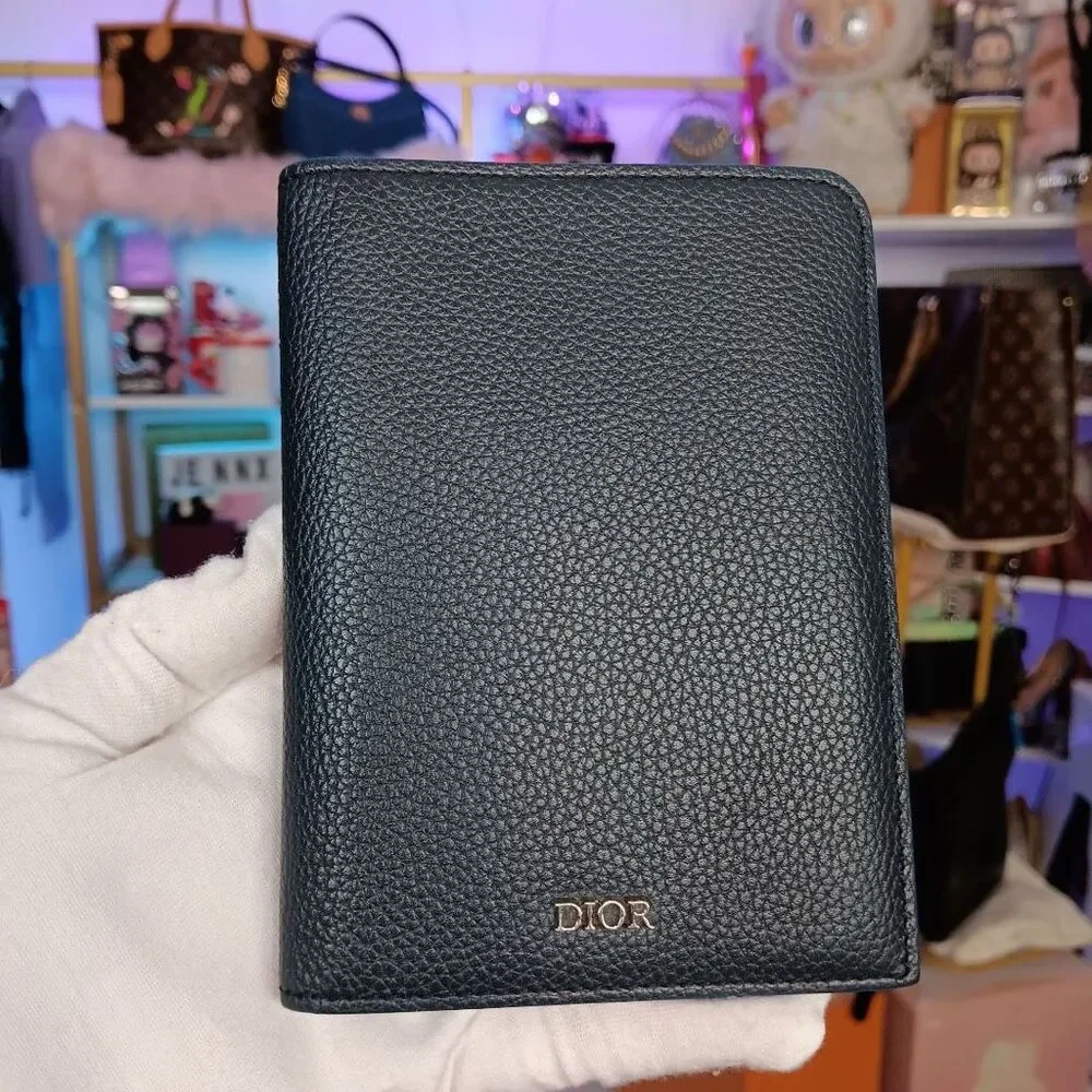 Dior Dark Blue Black Leather Passport Holder Wallet Men’s